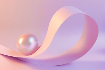 Pink ribbon, pearl image, minimalist 3D rendering with pastel elements and gradient background - meets clean and modern design needs
