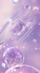 Fantasy wallpaper featuring cute purple planets and glowing bubbles in a dreamy space background, perfect for creative projects.