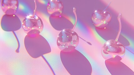 Chic Glass Heart Cherries with Glittery Pink Aesthetic
