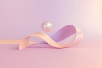 Pink ribbon, pearl image, minimalist 3D rendering with pastel elements and gradient background - meets clean and modern design needs