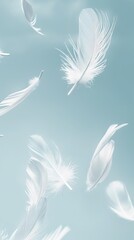 Obraz premium Feather on blue background phone wallpaper banner