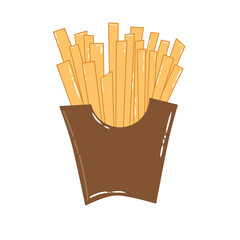 Doodle french potato fried fast food oily summer illustration simple draw that can be used for social media, sticker, wallpaper, e.t.c with brown yellow colors
