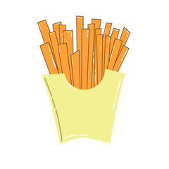 Doodle french sweet potatoe or potato fried fast food oily summer illustration simple draw that can be used for social media, sticker, wallpaper, e.t.c with yellow lemon orange colors