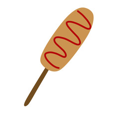 Doodle corn dog or fried doughnut fast food snck lunch summer illustration simple draw that can be used for social media, sticker, wallpaper, e.t.c with red brown colors