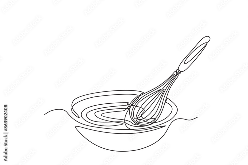 Aufkleber continuous one line drawing of balloon whisk and bowl. balloon whisk in a bowl simple outline vector