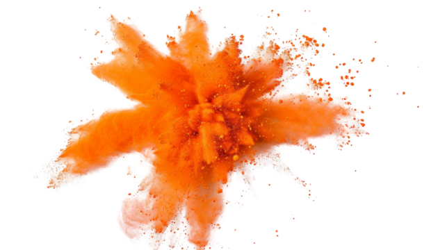 Orange splash holi paint color powder festival explosion burst on transparent background  - Powered by Adobe