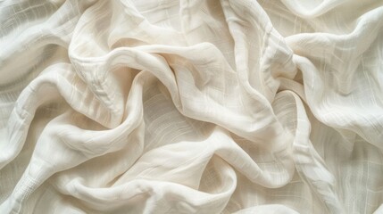 Fototapeta premium Close-up view of soft white fabric with intricate texture