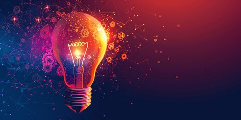 Illuminated Digital Concept with Abstract Light Bulb and Technological Elements