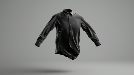 A black men's shirt flies on a gray background