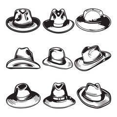 Simple hat set, black vector illustration on white background