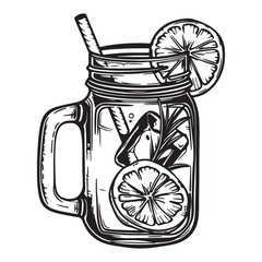 Cocktail jar logo icon, black vector illustration on white background