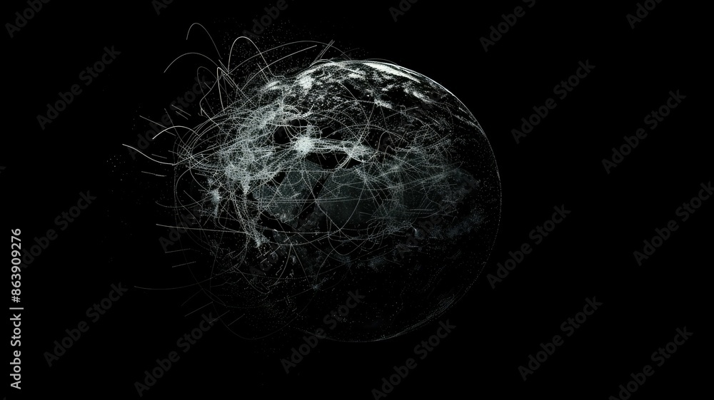 Poster intricate digital art showcasing an abstract, ethereal representation of a neural network in a dark 
