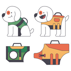 Life jackets for dogs vector cartoon set isolated on a white background.