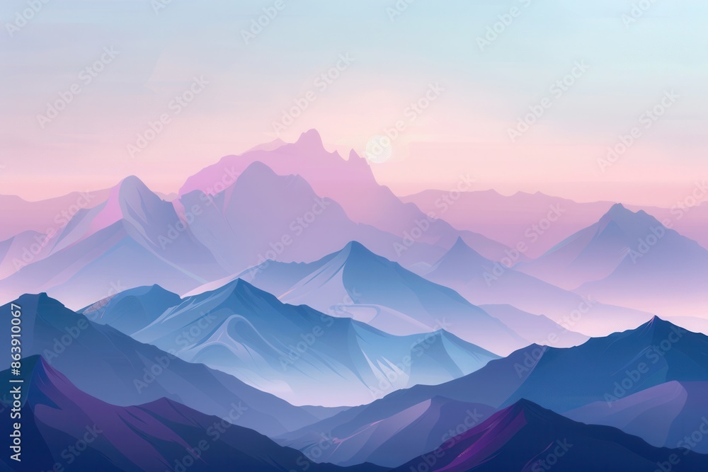 Poster a scenic view of a mountain range at dawn, with the first rays of sunlight illuminating the peaks. t