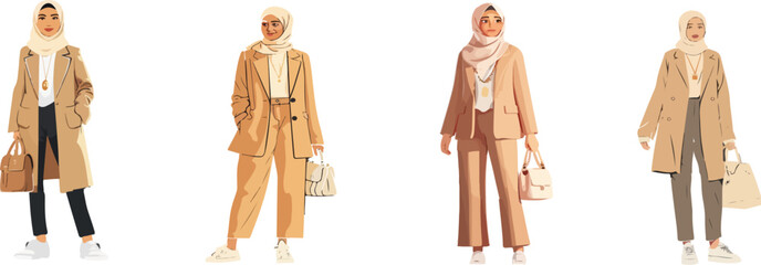 Three women in different hijab outfits are shown