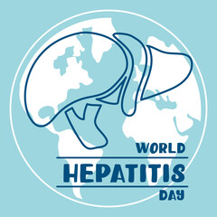 World Hepatitis Day banner is used for vector design of postcards with a minimalist and modern concept, cover, background, liver, internal organs, international. Outline illustration on blue. July 28