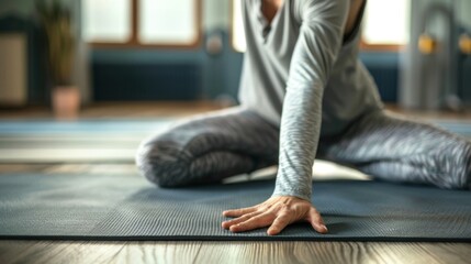 A view of a patient practicing yoga poses for rehabilitation, showcasing the use of gentle movement and stretching to promote healing.