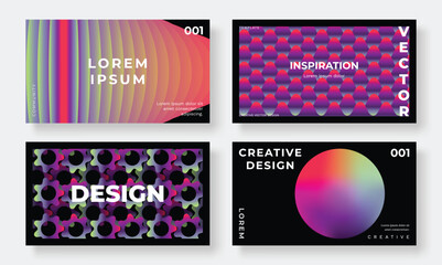 Set of template background design vector. Collection of creative abstract gradient vibrant colorful perspective 3d geometric shape background. Art design for business card, cover, banner, wallpaper.