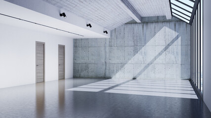 Large luxury modern bright interiors Living room mockup illustration 3D rendering image