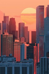 Fototapeta premium Panoramic view of a city's skyline at sunset, taken from a high-rise building