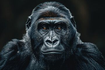 Obraz premium proud and majestic old male gorilla looking suspicious towards the camera, 