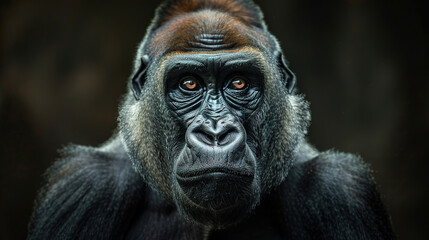 Fototapeta premium proud and majestic old male gorilla looking suspicious towards the camera, 