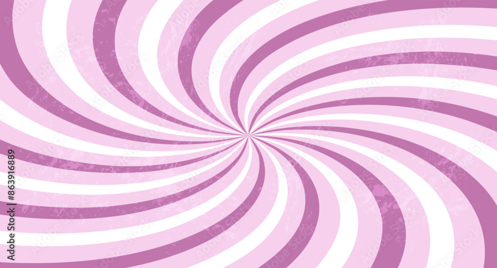 Poster retro wall background, groovy backdrop and empty banner with pink swirl pattern and scuffed texture.