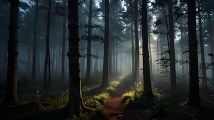 Obraz premium a forest with fog on the background