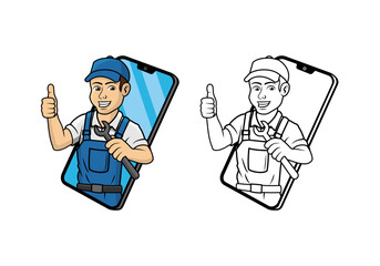 Cell Phone Technician Character Design Illustration vector eps format suitable for your design needs logo illustration animation etc