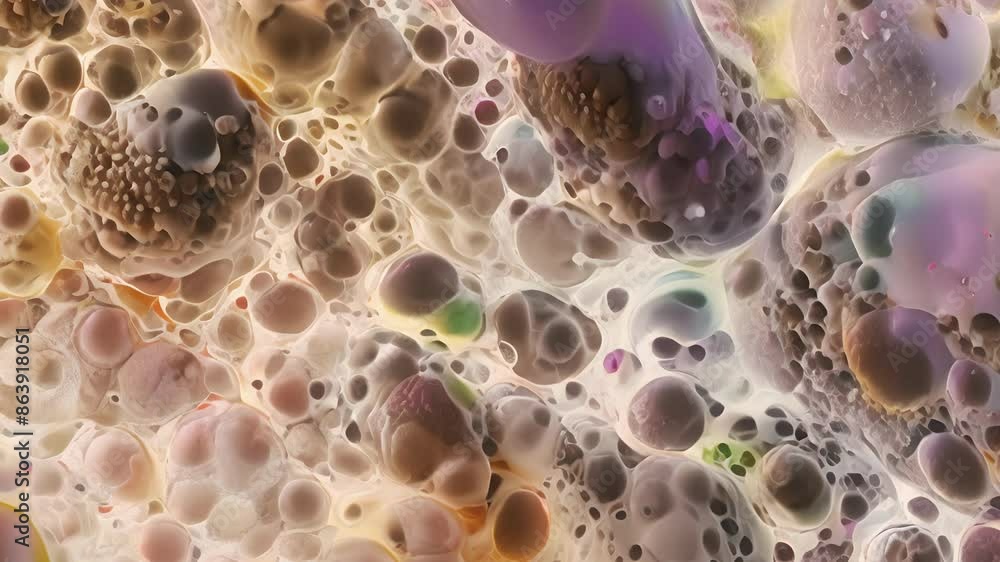 Poster an overhead animation of transitional epithelium showing multiple layers of cells with varying shape