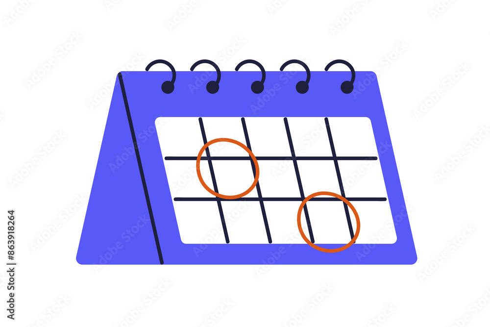 Aufkleber Calendar icon with circle marks to save dates. Calender with highlighted important days, deadlines, business appointments. Time management. Flat vector illustration isolated on white background
