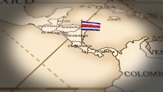 Costa Rica flag showing on world map with 3D rendering