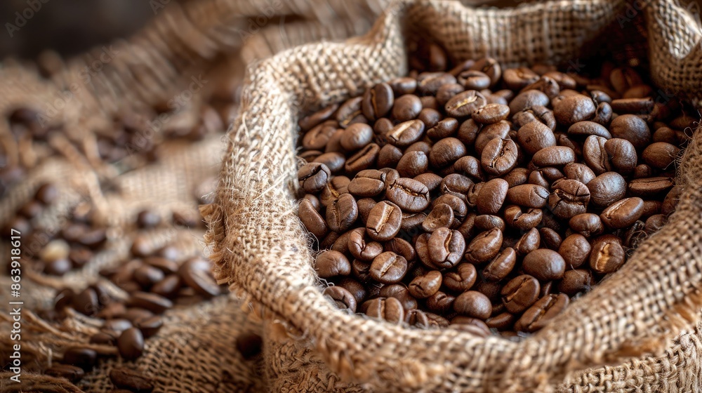 Canvas Prints Roasted coffee beans stored in a burlap sack