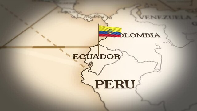 Ecuador flag showing on world map with 3D rendering