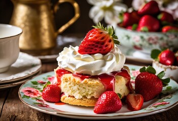 delicious strawberry shortcake fresh from oven, baked, sweet, dessert, fruity, homemade, pastry, confection, treat, tasty, culinary, delightful, confectionery