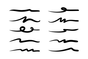 Underline hand drawn strokes. Swoosh symbols set