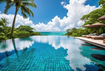tropical pool rippling water, paradise, turquoise, serene, vacation, exotic, tranquility, shimmering, reflection, leisurely, outdoor, sunny, resort, clear