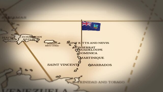 Montserrat flag showing on world map with 3D animation