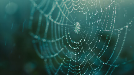 Naklejka premium Morning Dew on Spider Web
