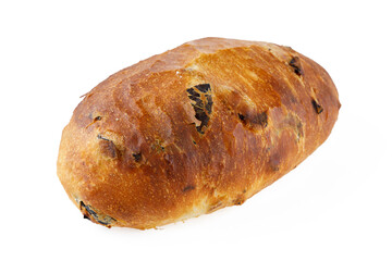 freshly baked bread with cheese and bacon on a white background