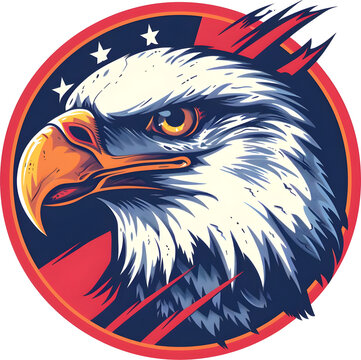 patriotic eagle head in red, white, blue circle clip art preview