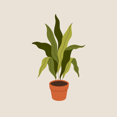 Illustration of houseplant in a pot. Vector illustration in flat style