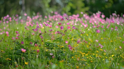 Obraz premium Stork s bill blossoms wildly in the meadow