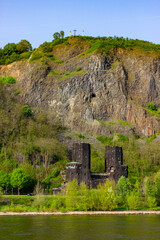 View of the Erpeler Ley and Ludendorff Bridge ruins in Erpel, Germany