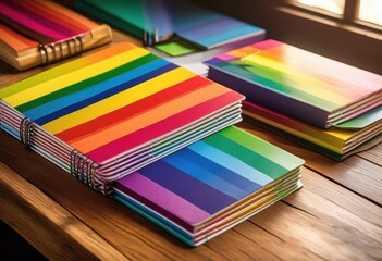 vibrant rainbow notebooks arranged neatly back school supplies, lgbtq, pride, colorful, love, equality, array, assortment, variety, spectrum, collection