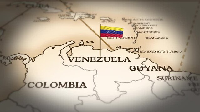 Venezuela flag showing on world map with 3D rendering