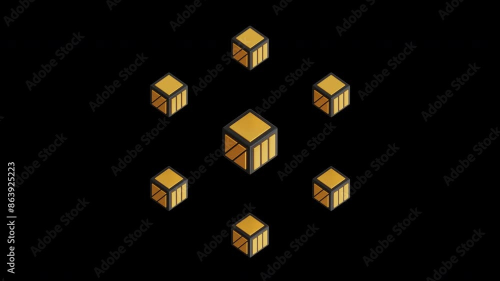 Aufkleber 3d animation of blockchain consists of blocks of data | alpha channel
