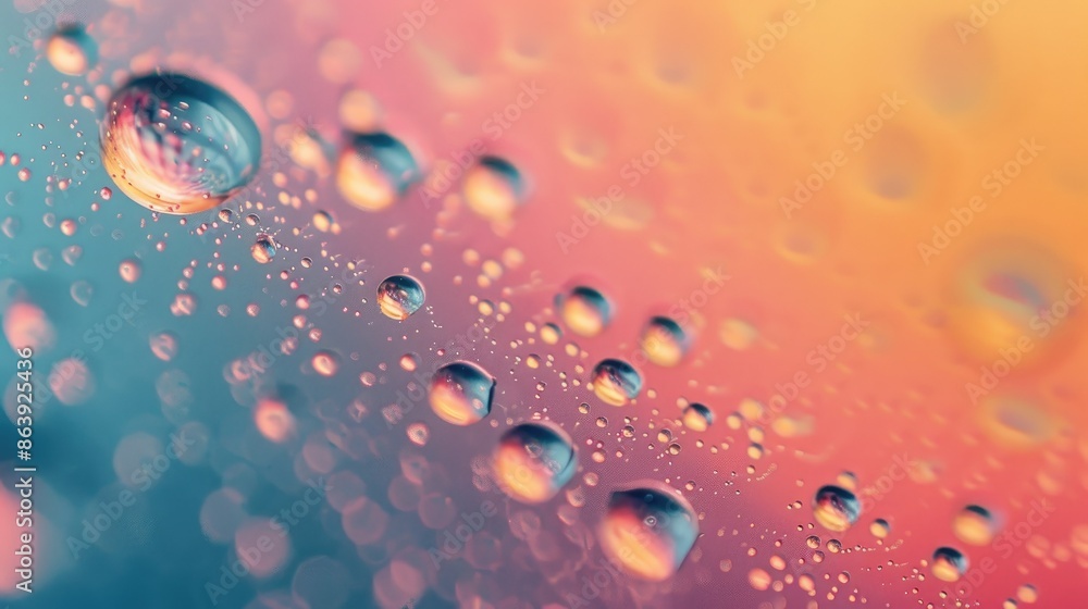 Poster abstract iridescent macro background of oil drops on water surface.
