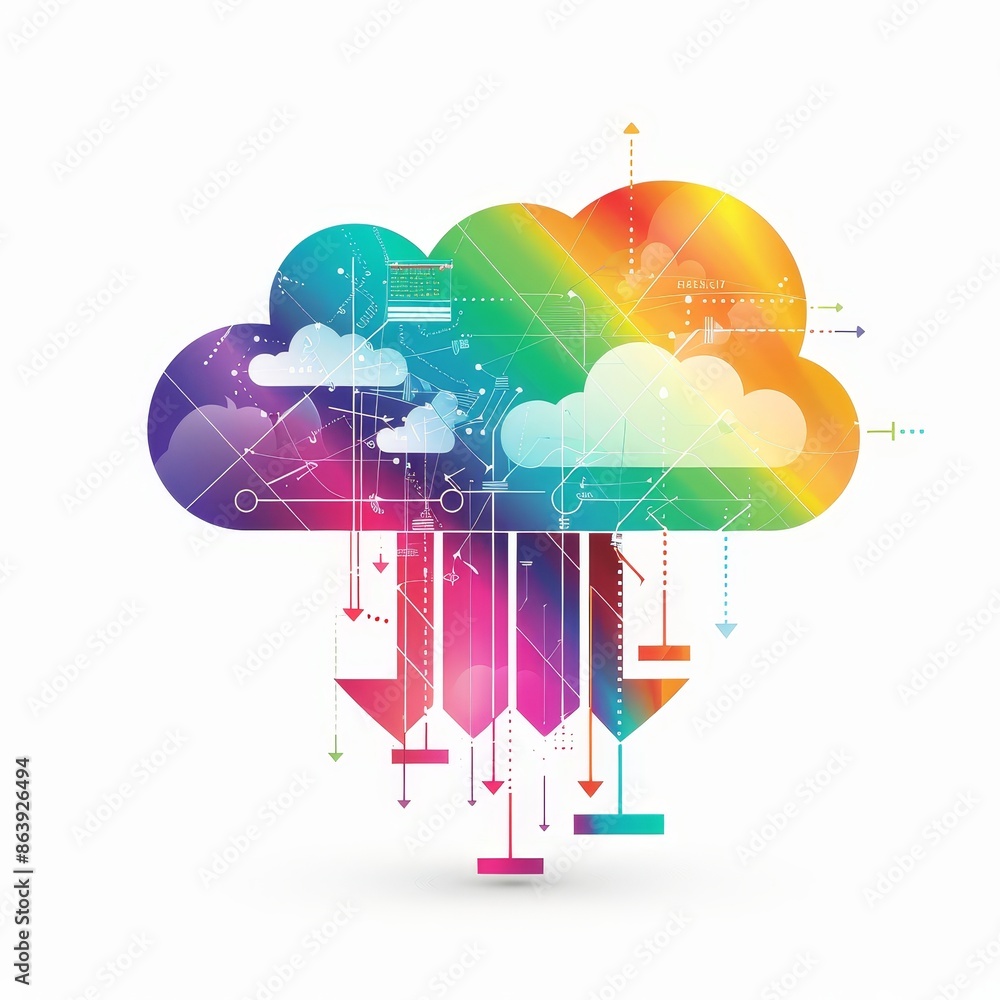 Poster modern cloudops symbol. sign representing the delivery, tuning, optimization, and performance of wor