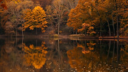 Obraz premium Serene Lakeside Moments Amidst the Autumn Colors